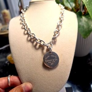Tiffany & Co. Sterling Silver Round Tag Link Necklace - Silver